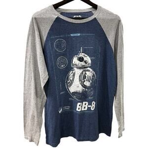 STAR WARS retro ringer long sleeve BB-8 R2D2 jersey tee sz L